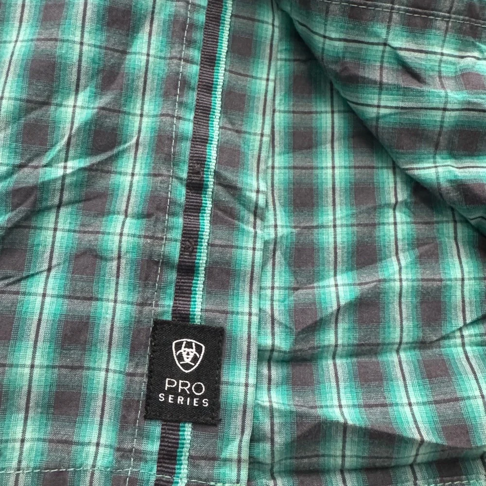 Ariat Shirt Mens Extra Large Green Pro Series Western Button Down Rodeo Workwear - Picture 3 of 8
